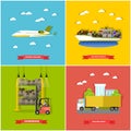 Vector set of delivery vehicle concept design elements, flat style Royalty Free Stock Photo