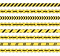 Vector Set of Dengerous Ribbons, Cross Barrier Lines, Yellow and Black Colors. Royalty Free Stock Photo