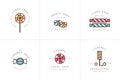 Vector set design colorful templates logo and emblems - lollipops with sprinkles caramel candies. Different sweets icon Royalty Free Stock Photo