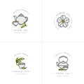 Vector set design colorful templates logo and emblems - organic herbs and teas . Different teas icon- jasmine, black