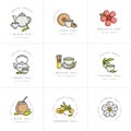 Vector set design colorful templates logo and emblems - organic herbs and teas . Different teas icon. Logos in trendy