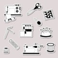 Vector set of design element, logo, badge, label, icon, decoration and scrapbook object. Handmade, tailor, seamstress theme.