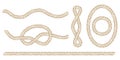 Vector set design elements with rope. Vector rope knot and frame Royalty Free Stock Photo