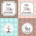 Vector set of design elements and seamless pattern for chocolate and cocoa packaging - labels and background Royalty Free Stock Photo