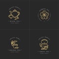 Vector set design golden templates logo and emblems - organic herbs and teas . Different teas icon- jasmine, black