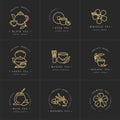 Vector set design golden templates logo and emblems - organic herbs and teas . Different teas icon. Logos in trendy