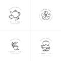 Vector set design monochrome templates logo and emblems - organic herbs and teas . Different teas icon- jasmine, black