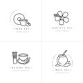 Vector set design monochrome templates logo and emblems - organic herbs and teas . Different teas icon-puer, hibiscus