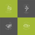 Vector set design templates and emblems - healthy and cosmetics oils - flax seed, walnut, sesame and canola.