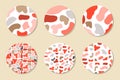 Vector set of 6 designs stickers with terrazzo abstract shapes
