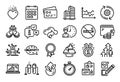 Vector set of Diagram chart, Megaphone and Working hours line icons set. Vector