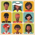 Vector set of different african american women and man app icons in trendy flat style. Royalty Free Stock Photo