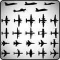 Vector set of different airplane icons.