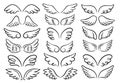 Vector set of different angel wings. Hand-drawn, doodle elements isolated on white background. Royalty Free Stock Photo