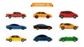 Vector set of different cars isolated on white background. Car icons and design elements. Royalty Free Stock Photo