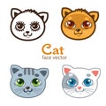 Vector Set Of Different Cartoon Cats Faces.