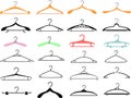 Vector set of different clothes hangers silhouettes. Hanger silhouettes. Hangers clothes fashion. Coat and dress hanger