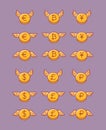 Vector set of different currency coins with wings