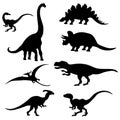 Vector set of different dinosaur silhouettes on a white isolated background Royalty Free Stock Photo