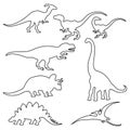 Vector set of different dinosaur silhouettes on a white isolated background Royalty Free Stock Photo