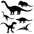 Vector set of different dinosaur silhouettes on a white isolated background Royalty Free Stock Photo