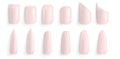 Vector set of different fashion nail shapes. False nail polish design mockup templates. Manicure, fingernails