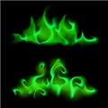 Vector Set of Different Green Fire Flame Bonfire Isolated