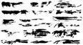 Vector set of different grunge brush dry smears. Collection of artistic ink black paint hand made creative brush stroke