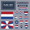 Vector set of 16 different Holland Netherlands flag related illustrations Royalty Free Stock Photo