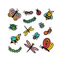 Vector set of different insects in simple children style