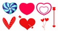 Vector set of different Love symbols. Romantic VDay collection of simple hearts and heart shape objects Royalty Free Stock Photo