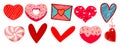 Vector set of different Love symbols. Romantic VDay collection of simple hearts and heart shape objects Royalty Free Stock Photo