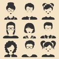 Vector set of different male and female children icons in trendy flat style.People faces.Collection of students avatars. Royalty Free Stock Photo