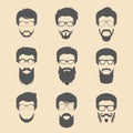 Vector set of different men hipster haircuts, beard, mustache icons in trendy flat style. Man faces collection. Royalty Free Stock Photo