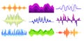 Vector set of different music waves. Sound pulse. Digital waveforms. Audio equalizer. Musical technology Royalty Free Stock Photo