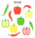 Vector set with different peppers - chilli and capsicum, bell pepper.