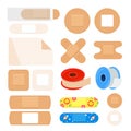 Vector set of different plasters. First aid equipment. Royalty Free Stock Photo