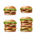 Vector Set of Different Realistic Hamburger Classic Burger American Cheeseburger with Lettuce Tomato Onion Cheese Beef and Sauce Royalty Free Stock Photo