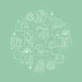 Vector set of different recycling garbage waste types sorting processing icons. Eco safe sign design. Collection symbol for zero