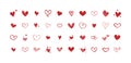 Vector set of different red hearts. Collection of hand drawn hearts. Design on white background Royalty Free Stock Photo