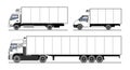 Vector set of different refrigerated trucks, side semi-trailer, side view. White blank truck template for advertising. Freight Royalty Free Stock Photo