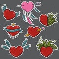 Vector set of different stickers Valentines hearts