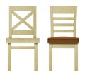 Vector set of different style wooden chairs with and without cushioning isolated on white background