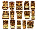 Set Of Different Tiki Idols Isolated On White Background