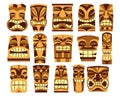 Set Of Different Tiki Idols Isolated On White Background