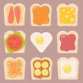 Vector set of different types of toasts