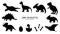 Vector set of dino silhouettes. Black and white illustration of dinosaurs.