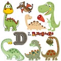 Vector set of dinosaurs cartoon in different poses Royalty Free Stock Photo