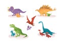 Vector set of dinosaurs with their cubs Tyrannosaurus, Dinosaur, Pteranodon, Ankylosaurus, Dinosaur, Plesiosaurs