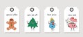 Vector set of discount price tags. Labels with Cute Cartoons christmas mascot.